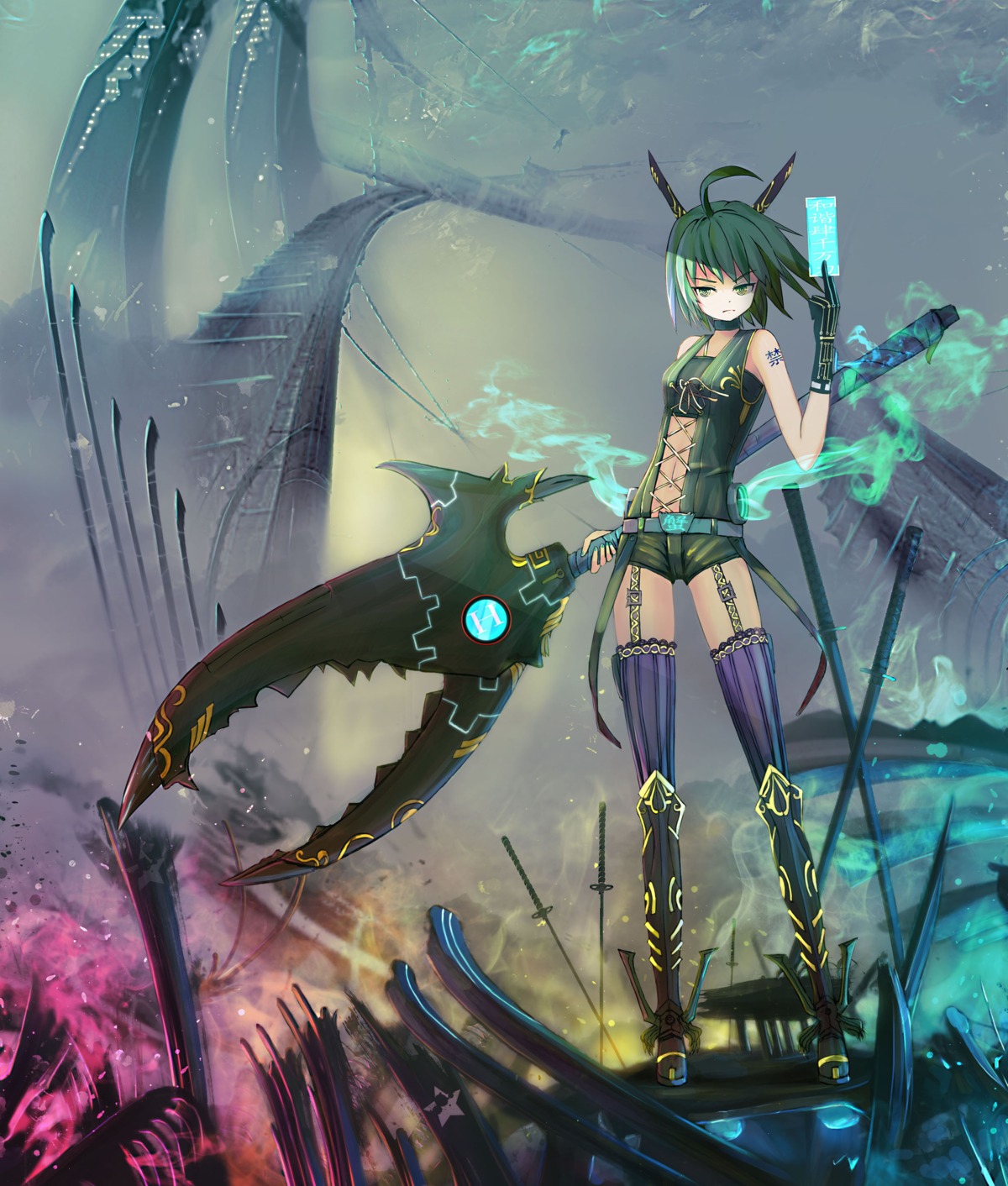 green_dam_girl, hin_(conqueror), stockings, thighhighs
