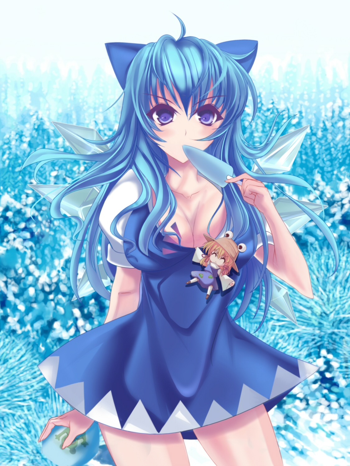 cirno, cleavage, marionette_(excle), moriya_suwako, touhou