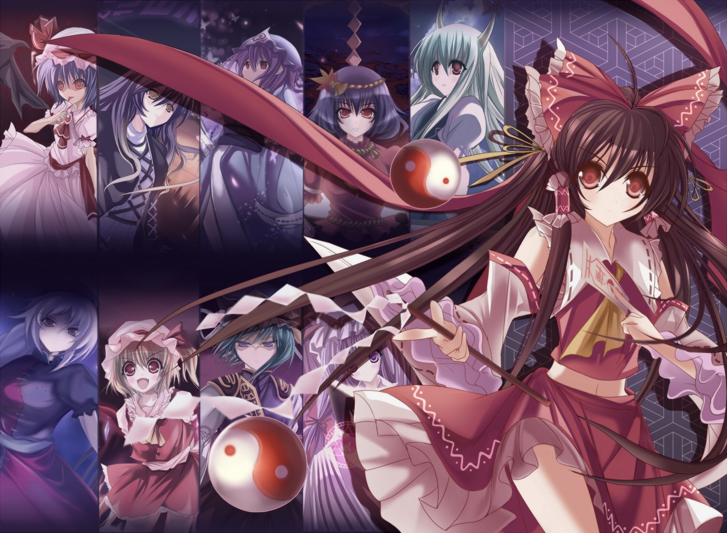 flandre_scarlet, hakurei_reimu, hijiri_byakuren, kamishirasawa_keine, marionette_(excle), patchouli_knowledge, remilia_scarlet, saigyouji_yuyuko