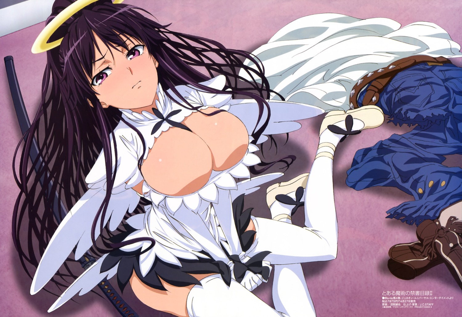 cleavage, kanzaki_kaori, numata_seiya, thighhighs, toaru_majutsu_no_index, wings