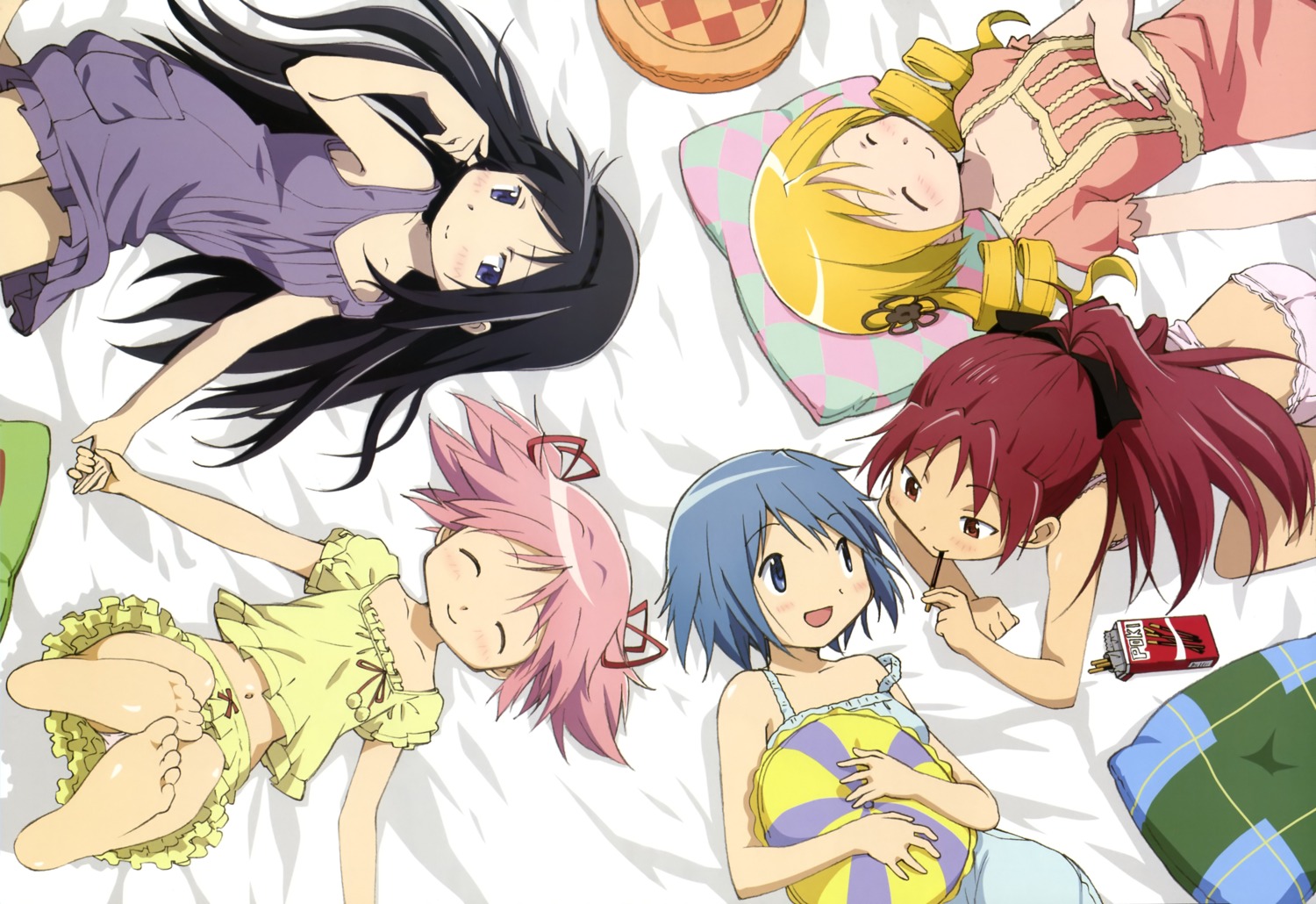 akemi_homura, feet, kaname_madoka, mahou_shoujo_madoka_magica, miki_sayaka, pajama, pantsu, sakura_kyouko