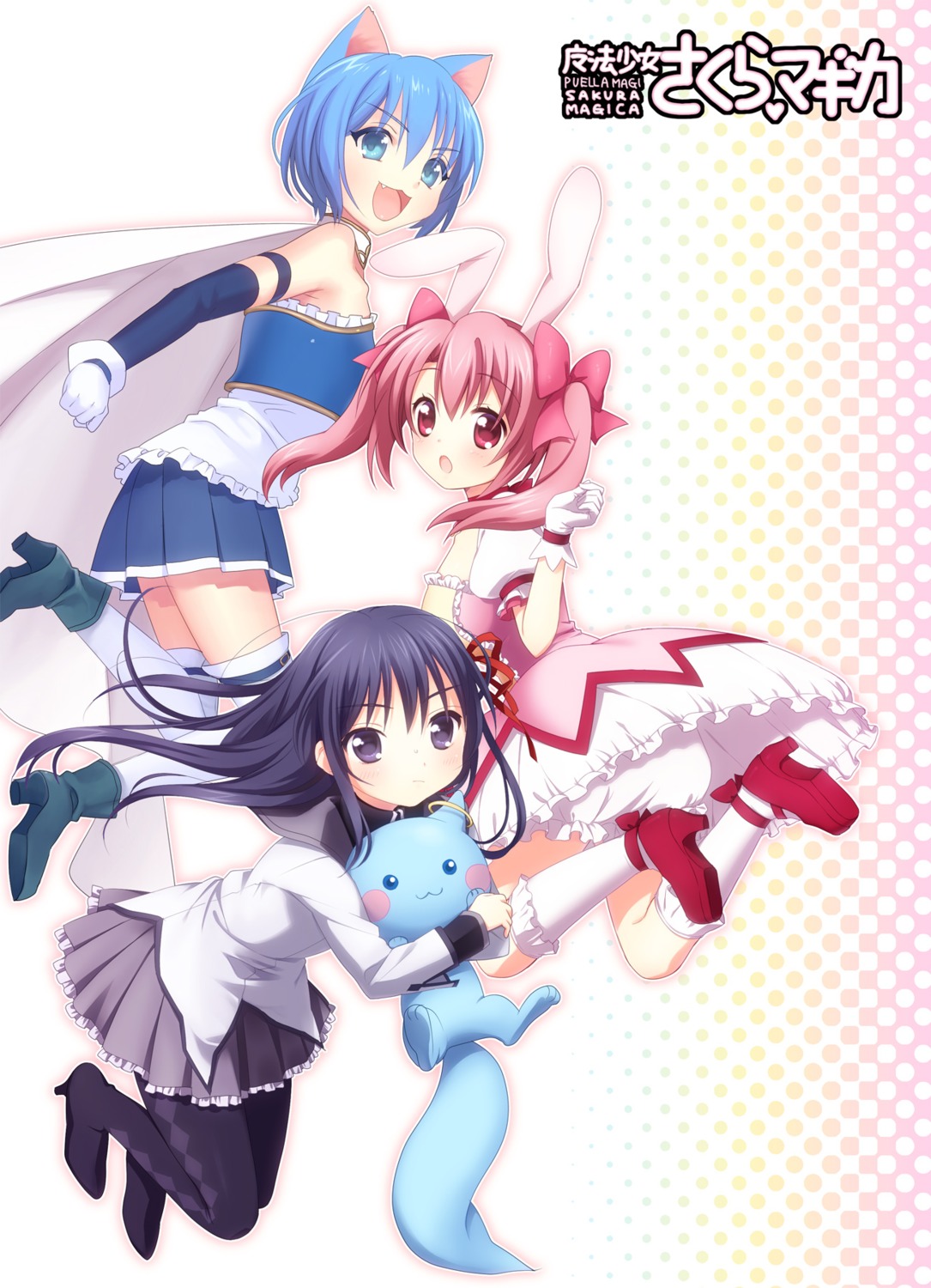 akemi_homura, animal_ears, bunny_ears, kaname_madoka, kyubey, mahou_shoujo_madoka_magica, miki_sayaka, nekomimi