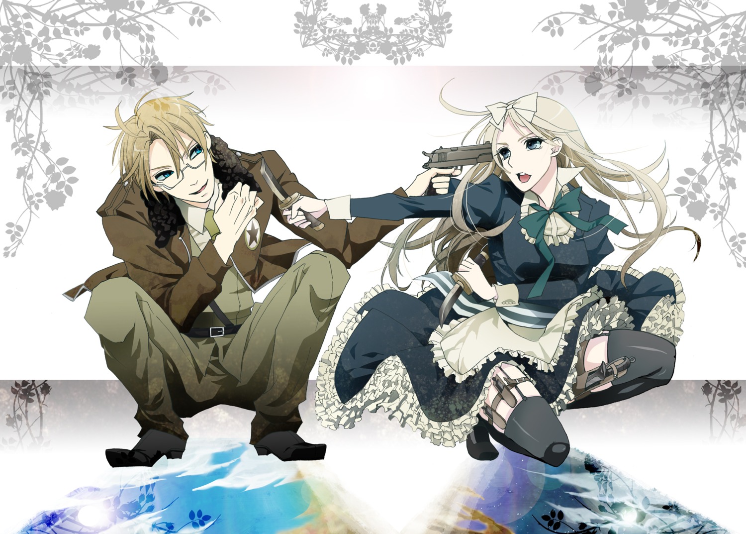america, belarus, dress, gun, hanazawa, hetalia_axis_powers, megane, thighhighs