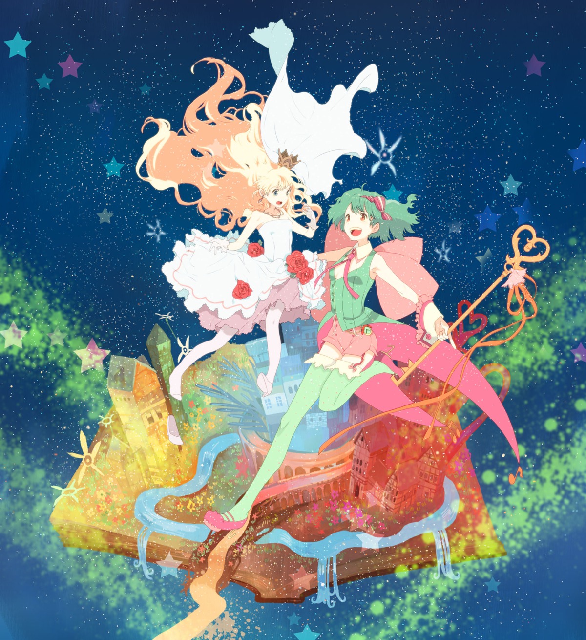 dress, macross, macross_frontier, oka, ranka_lee, sheryl_nome, stockings, thighhighs