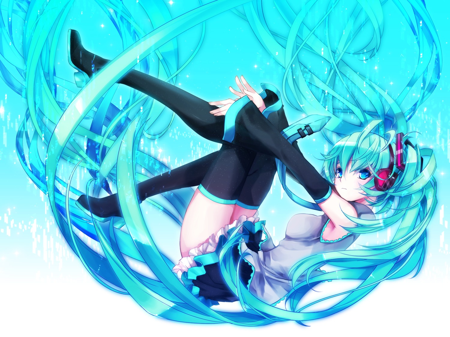 hatsune_miku, thighhighs, vocaloid, wallpaper, yuuki_kira