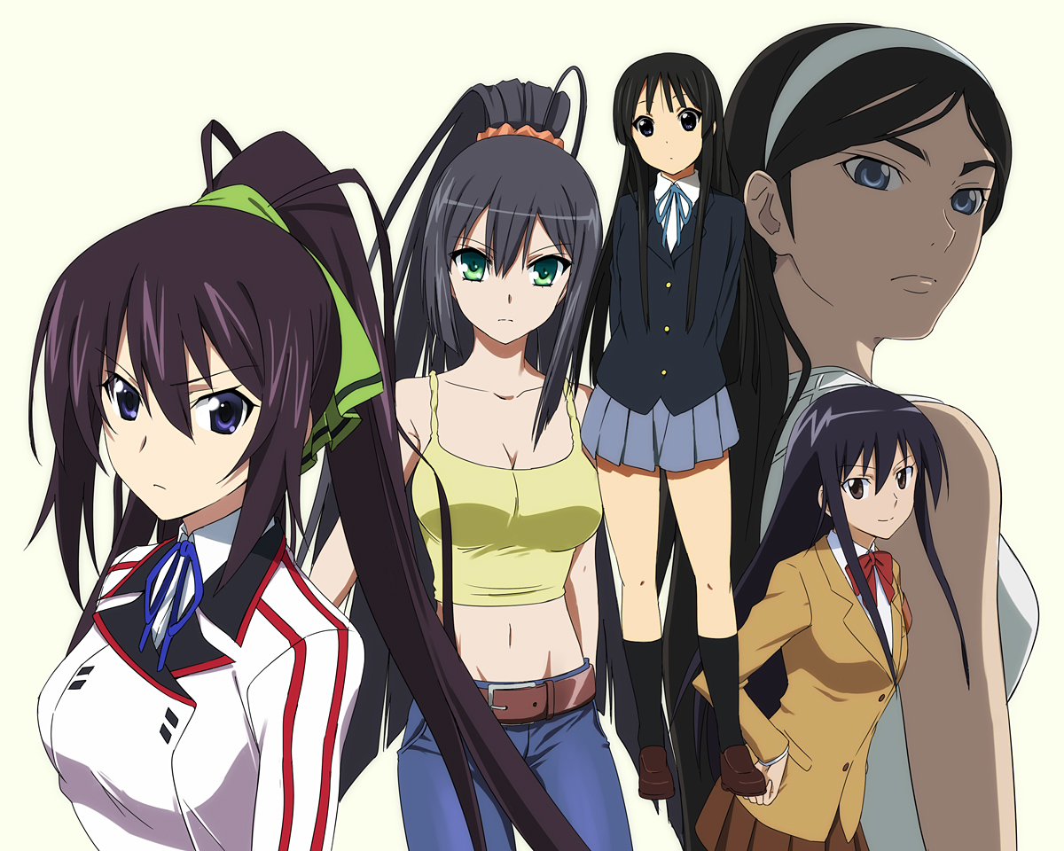 akiyama_mio, amakusa_shino, cleavage, crossover, infinite_stratos, k-on!, kore_wa_zombie_desu_ka, kumashiro_maya, saitoyu00, seifuku, seikimatsu_occult_gakuin, seitokai_yakuin_domo, seraphim, shinonono_houki