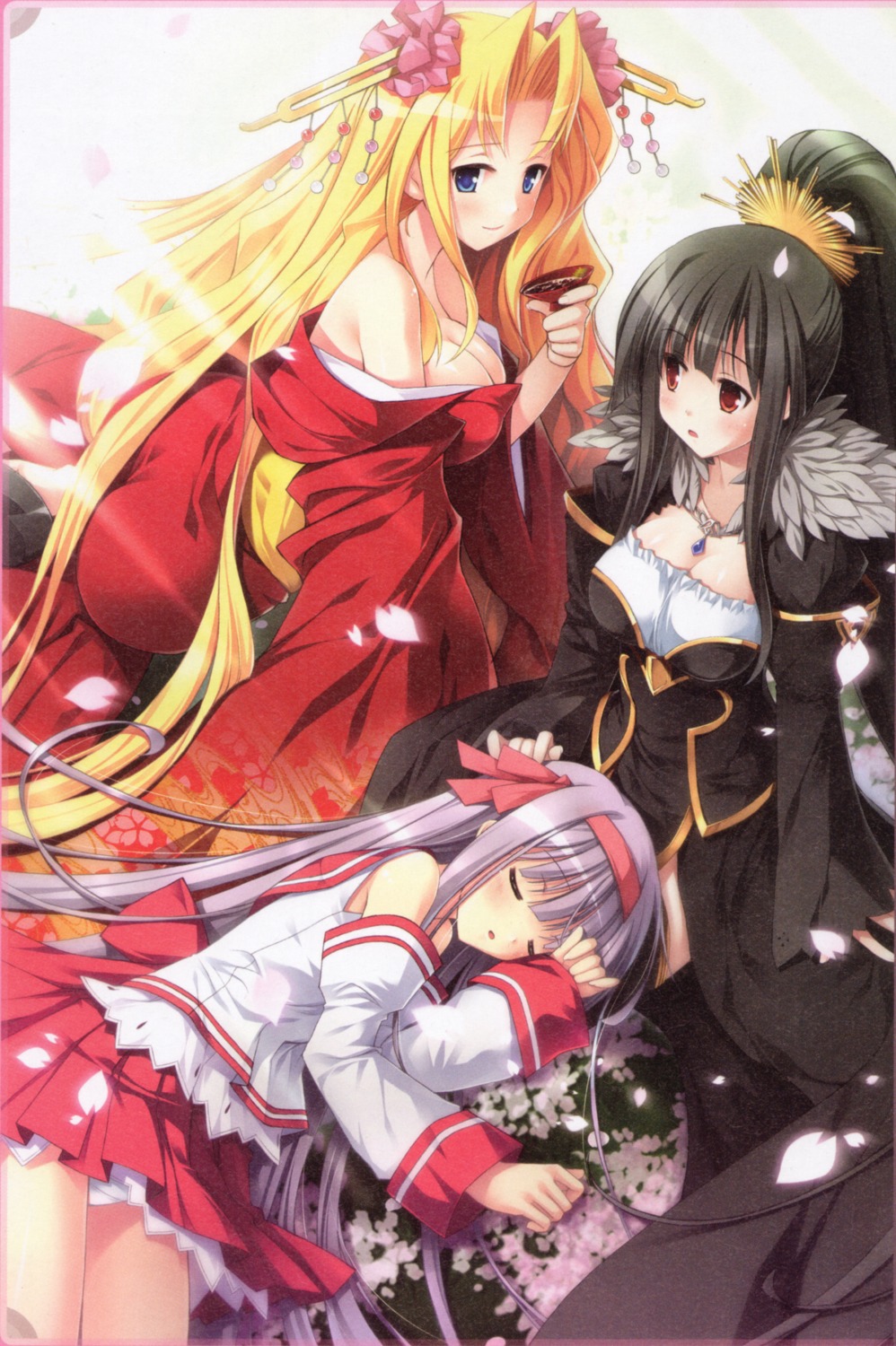 a.g.ii.d.c., akisoba, cleavage, dress, hikari_(r.p.g._gakuen), hilde_(r.p.g._gakuen), kimono, maou_(r.p.g._gakuen)