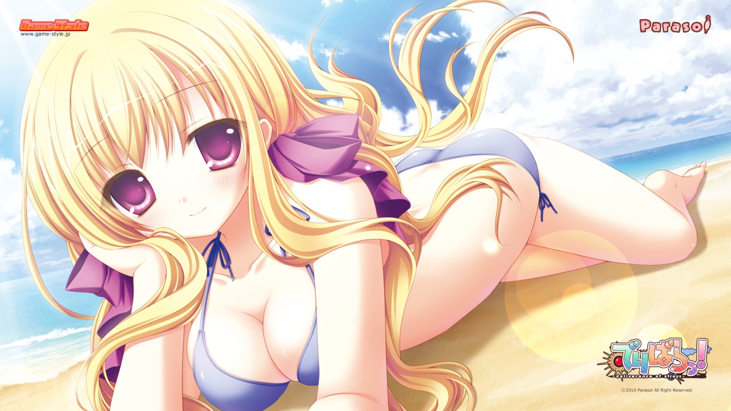 bikini, cleavage, delivara!, game-style, konomi, parasol, swimsuits, takachihou_kyouko, wallpaper