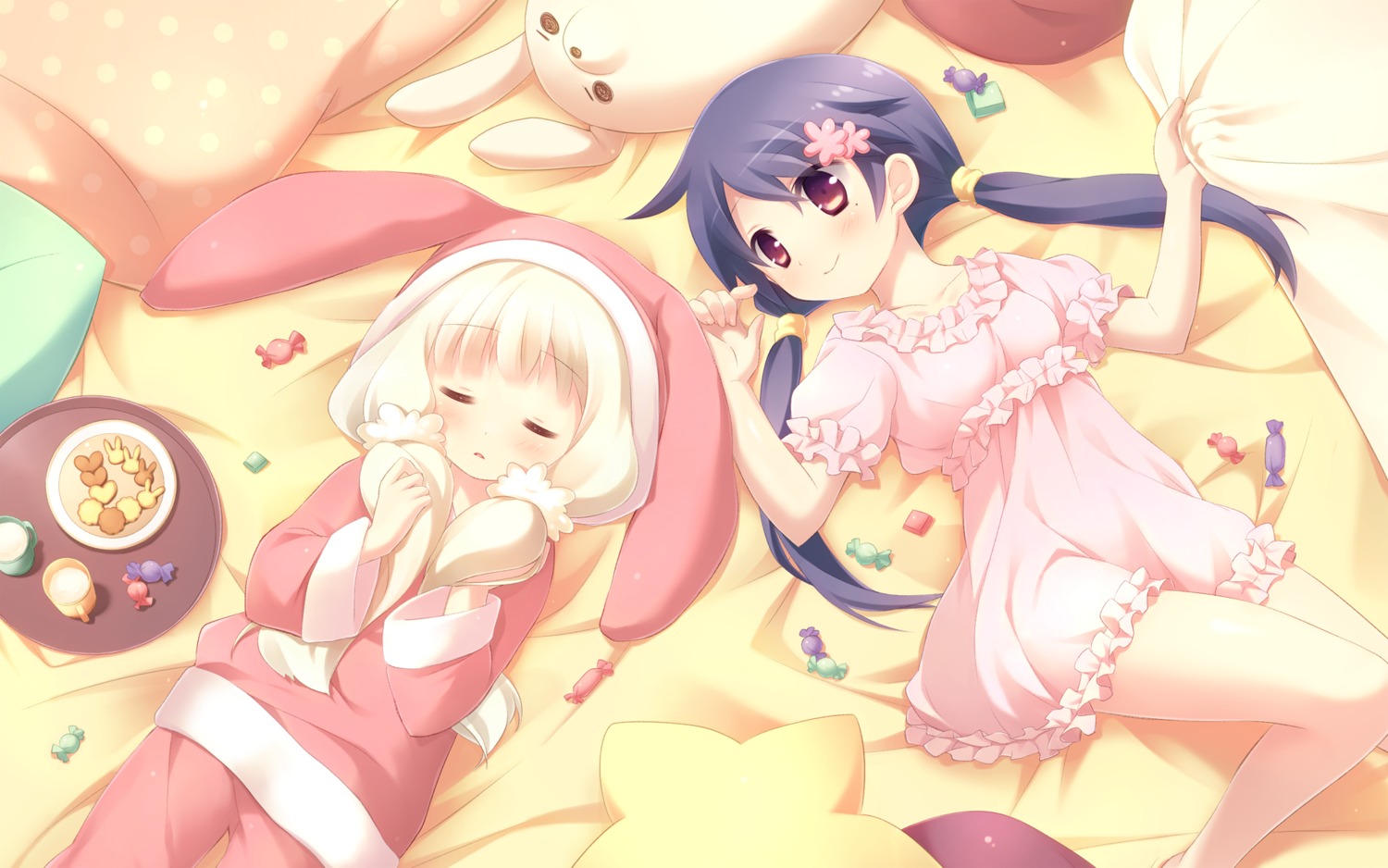 cafe_sourire, cuffs, ogiwara_kyouko, pajama, suimya, wallpaper, yukishita_miyuri