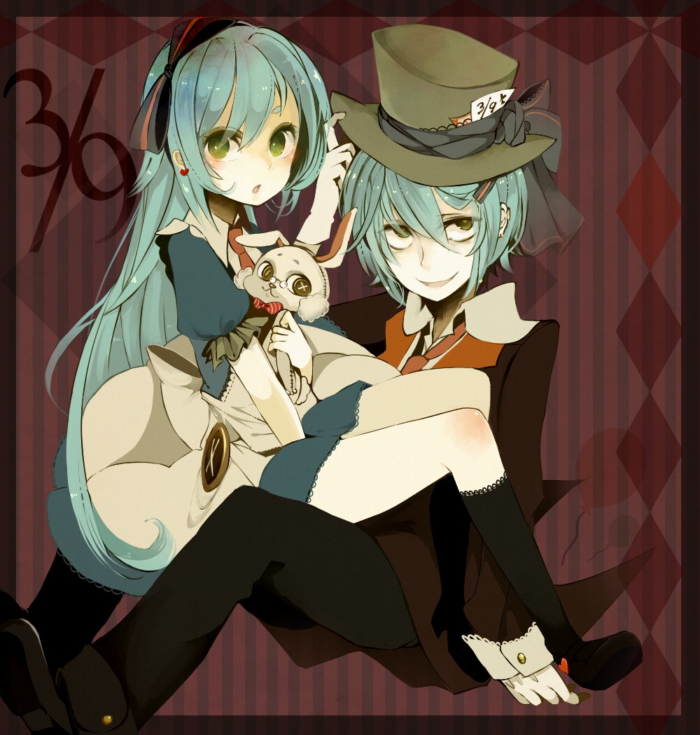 alice, alice_in_wonderland, genderswap, hatsune_miku, hatsune_mikuo, mad_hatter, purinto, vocaloid