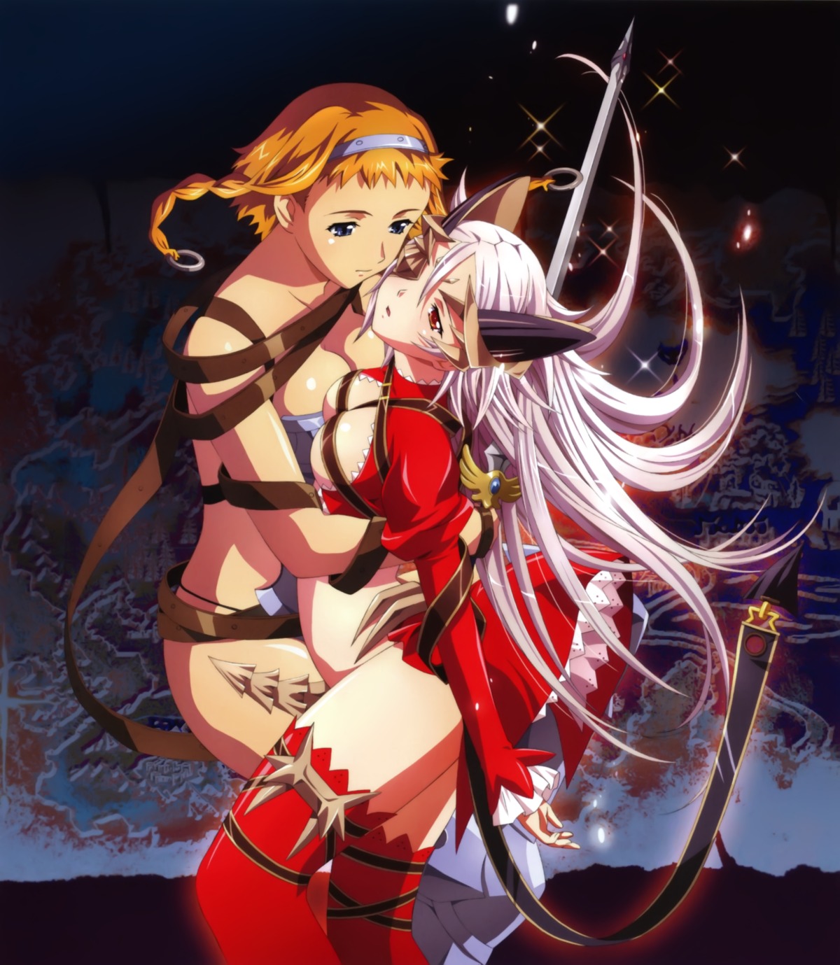 aldra, armor, cleavage, leina, queen's_blade, sword, thighhighs