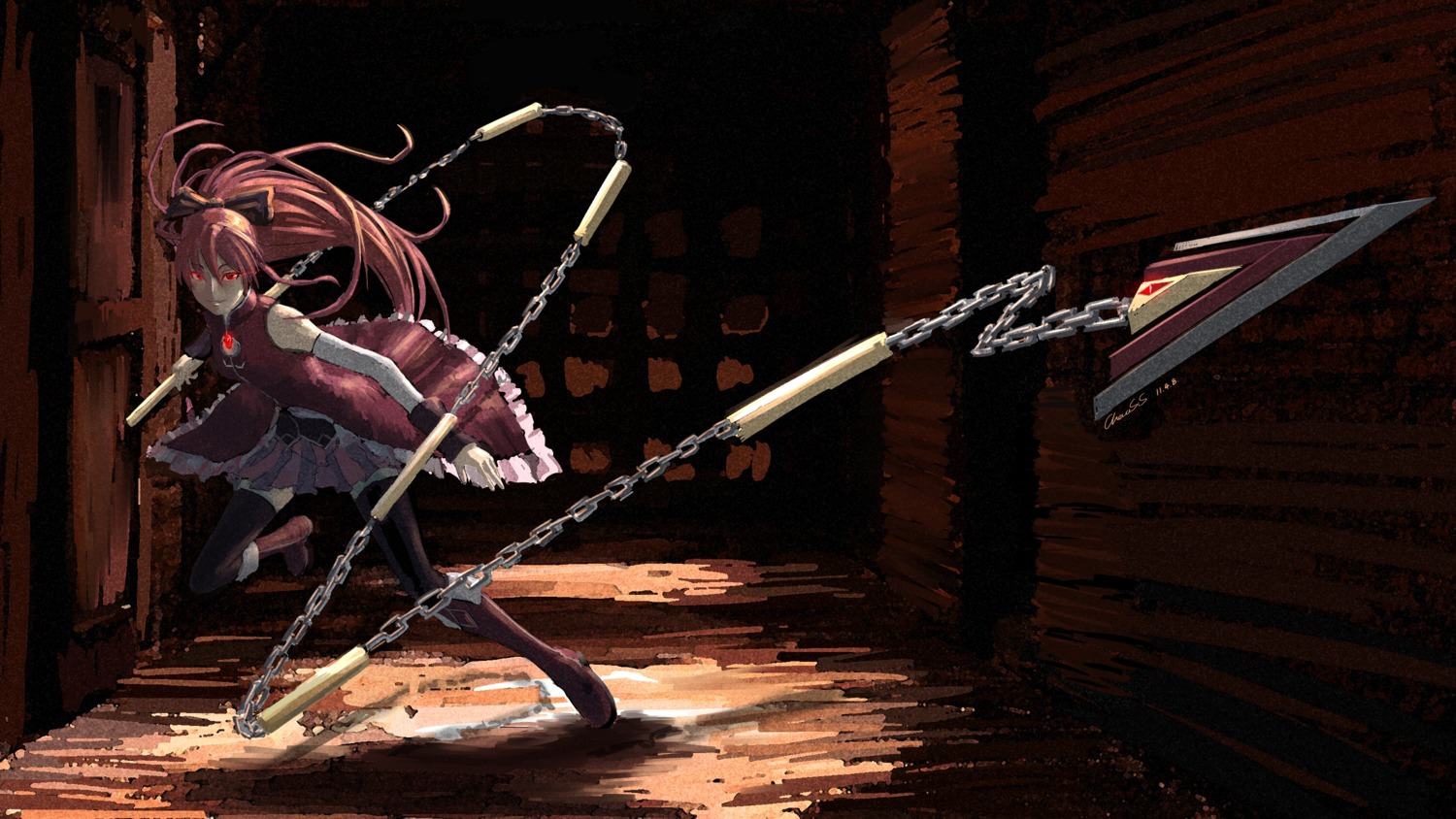 chevasis, mahou_shoujo_madoka_magica, sakura_kyouko, thighhighs