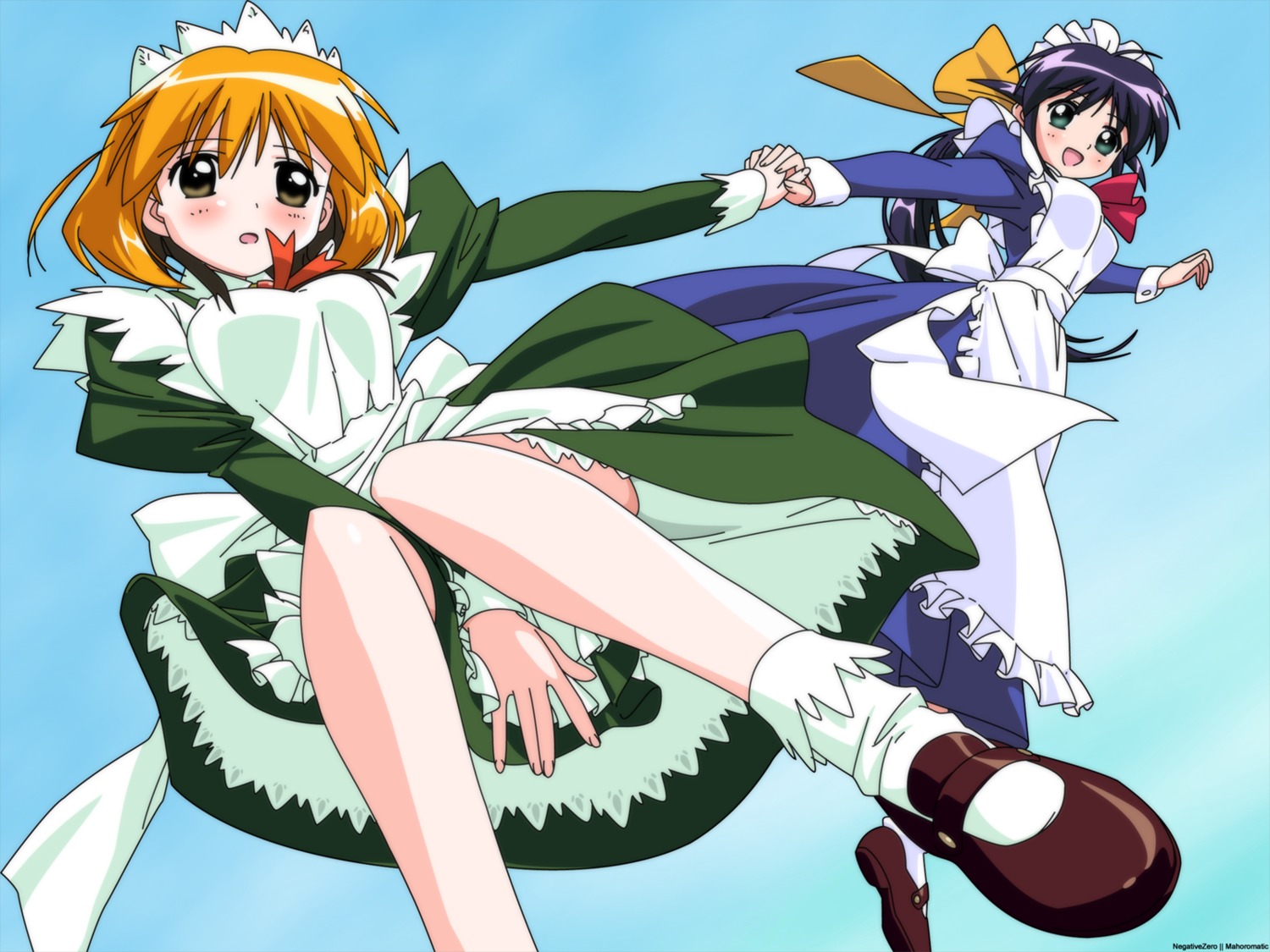 andou_mahoro, andou_minawa, mahoromatic, maid, takamura_kazuhiro, wallpaper