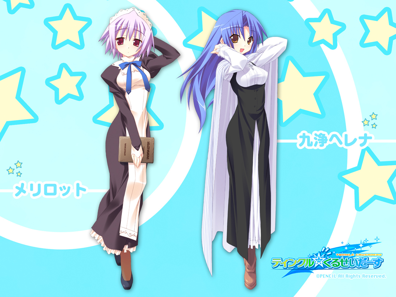 kannagi_rei, kujou_herena, melilot, twinkle_crusaders, wallpaper