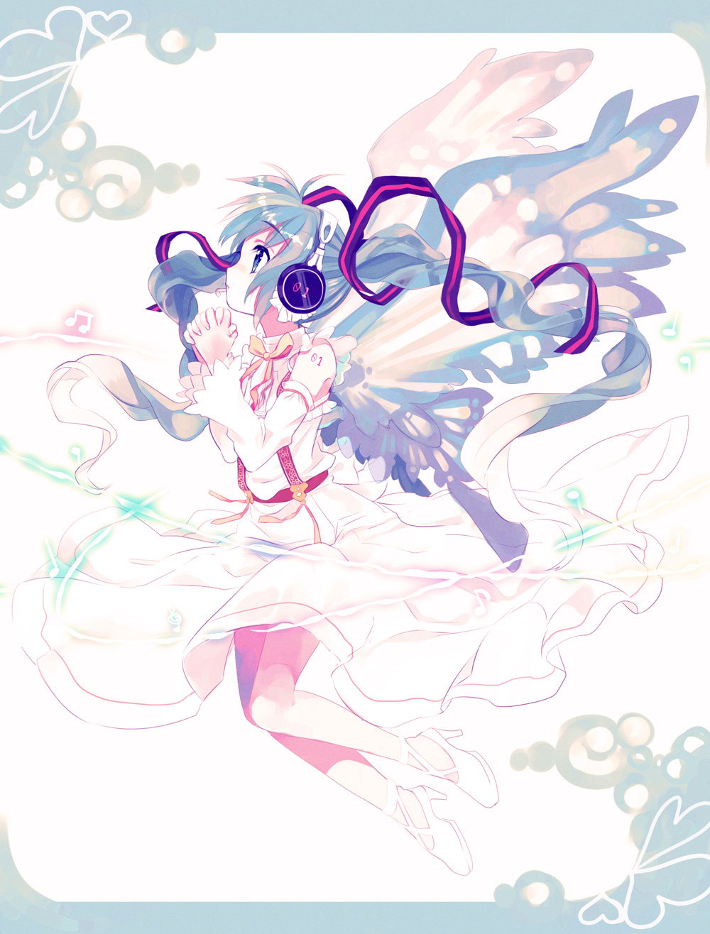 amazawa_koma, hatsune_miku, headphones, vocaloid, wings
