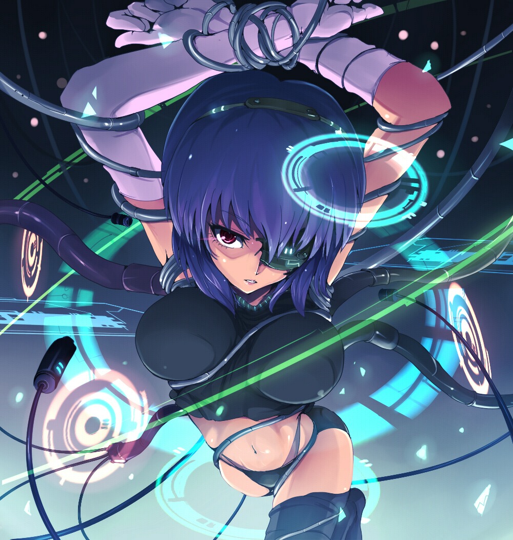 bondage, eyepatch, ghost_in_the_shell, kasai_shin, kusanagi_motoko, thighhighs
