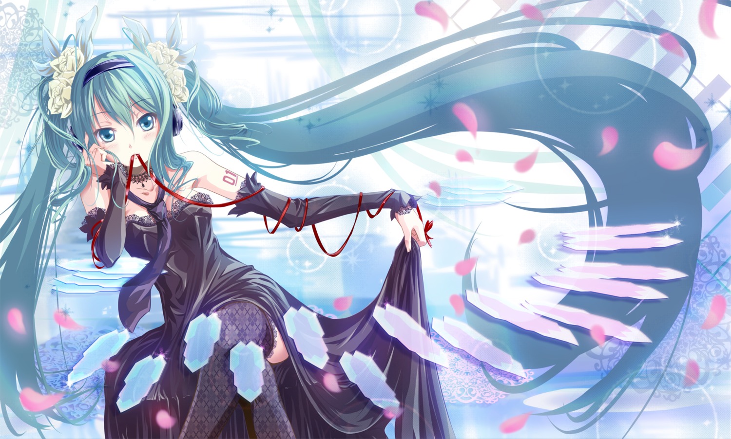 dress, hatsune_miku, nisson, thighhighs, vocaloid
