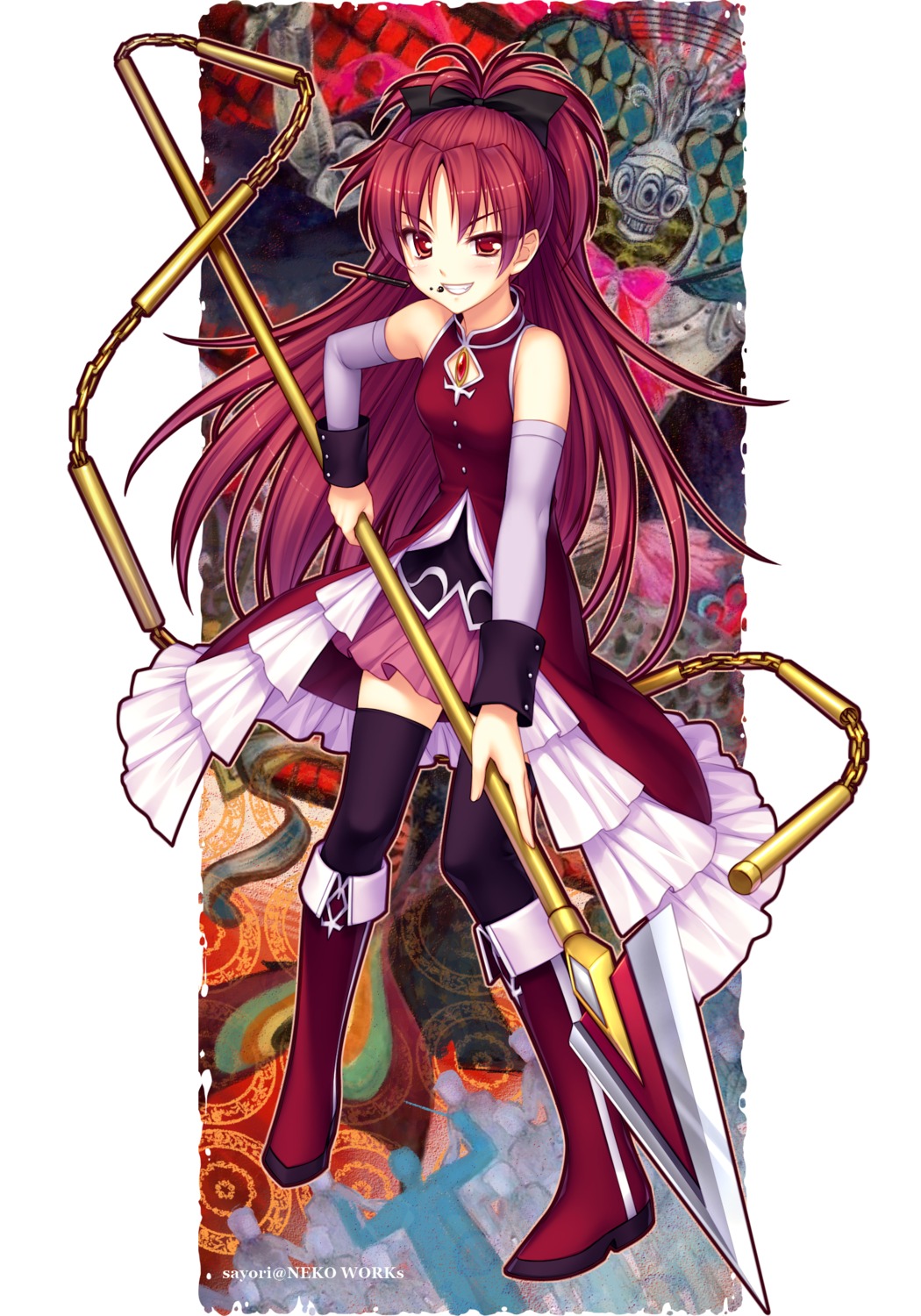 mahou_shoujo_madoka_magica, oktavia_von_seckendorff, sakura_kyouko, sayori, thighhighs