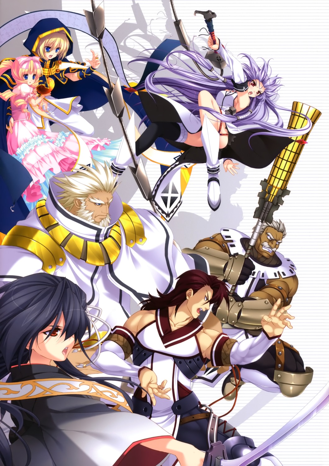 11eyes, hatori_piyoko, hayakawa_harui, kengou, kusakabe_misao_(11eyes), niji_no_georgius, ryuugai_no_elaine, seikotsu_no_sebastian, sentsui_no_samson, shoka_no_benedictus, shoka_no_scholastica, thighhighs