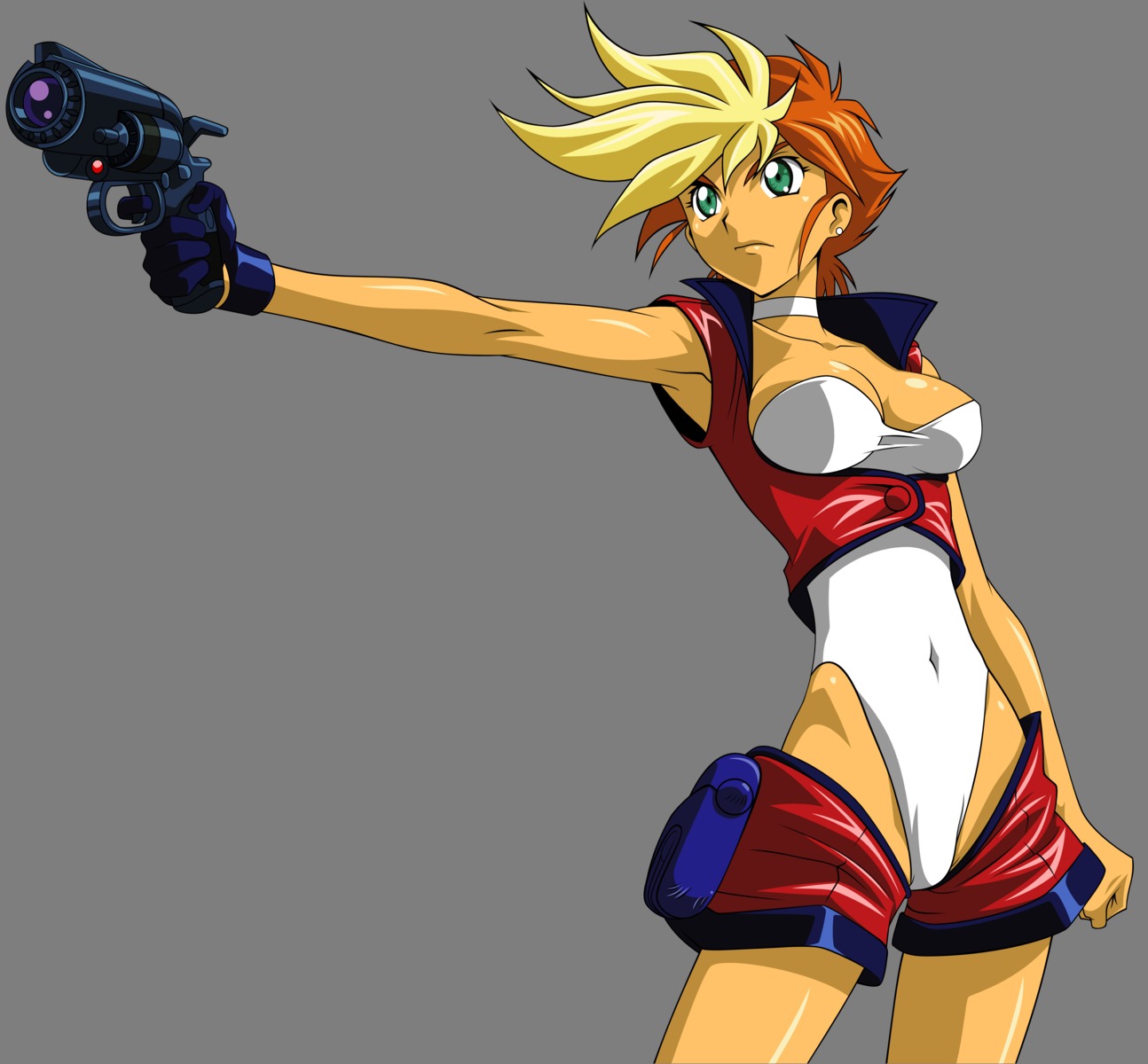 cleavage, dirty_pair, dirty_pair_flash, gun, kei_(dirty_pair), transparent_png, vector_trace