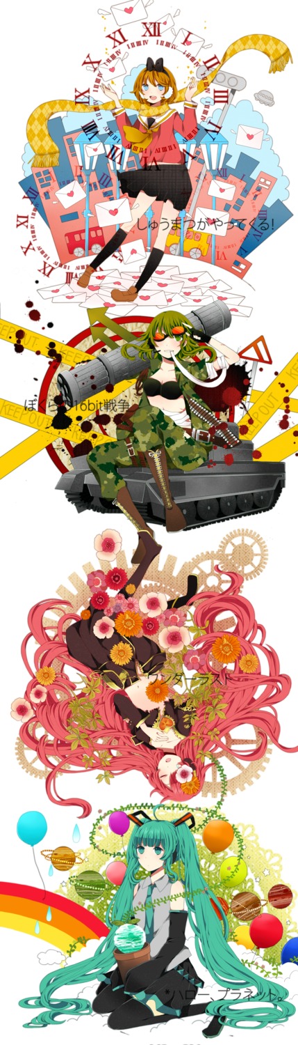 bokura_no_16bit_warz_(vocaloid), gumi, hatsune_miku, kagamine_rin, komine, megurine_luka, seifuku, thighhighs