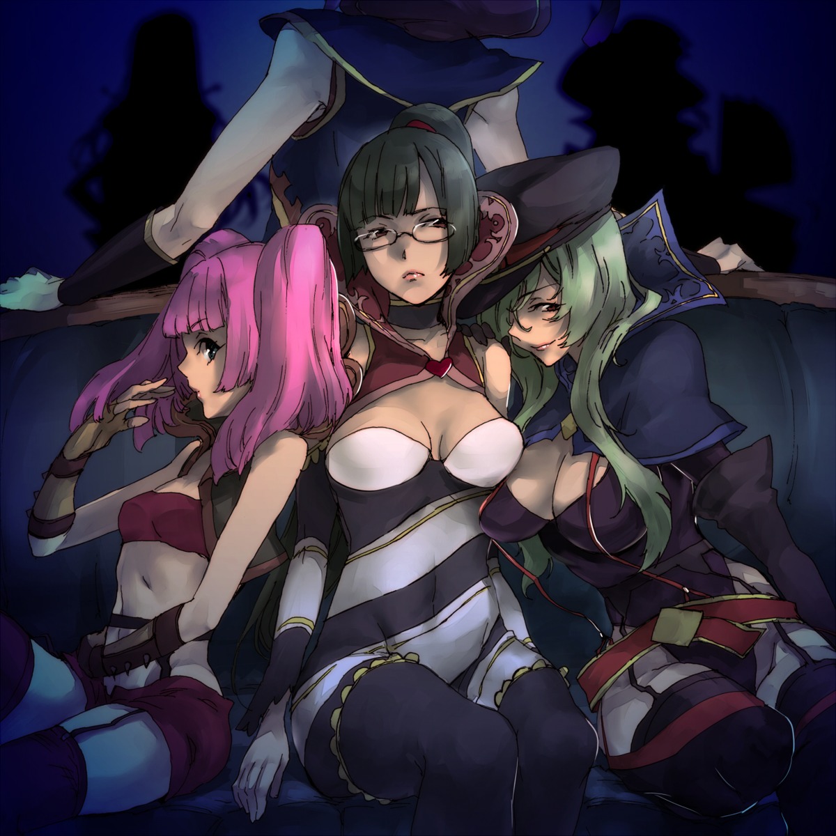 cleavage, head, megane, nichi_keito, shinada_benio, star_driver, stockings, tamachi_kuwa