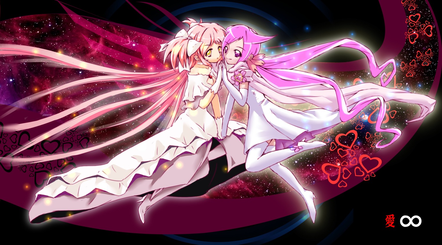 crossover, hanasaki_tsubomi, heartcatch_precure!, kaname_madoka, mahou_shoujo_madoka_magica, precure, sirills, thighhighs