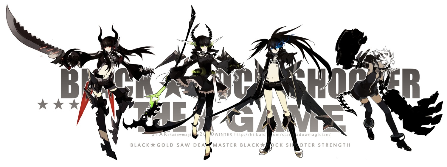 black_gold_saw, black_rock_shooter, black_rock_shooter_(character), dead_master, horns, starshadowmagician, strength, sword