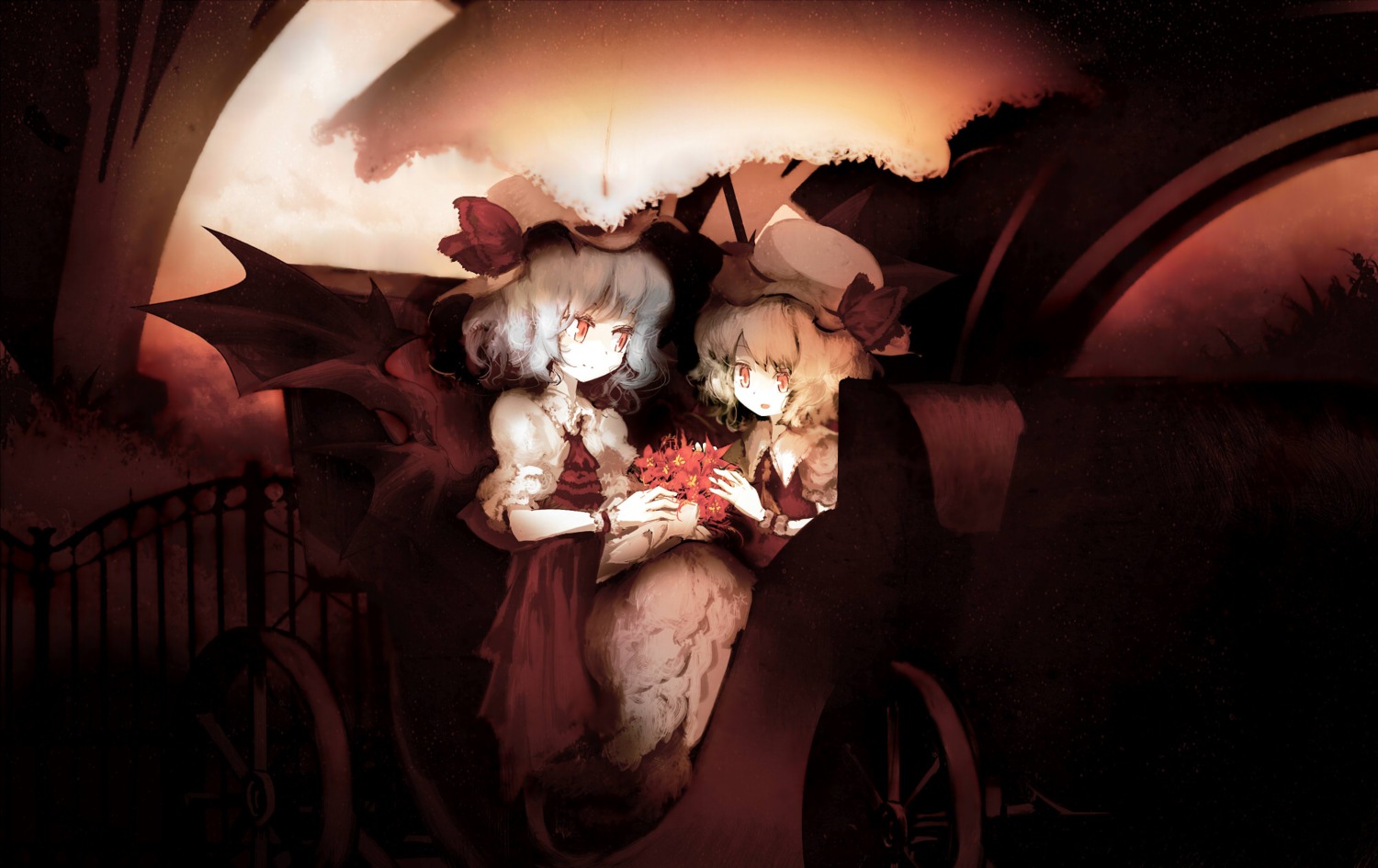 flandre_scarlet, remilia_scarlet, touhou, wings, yoshioka_yoshiko