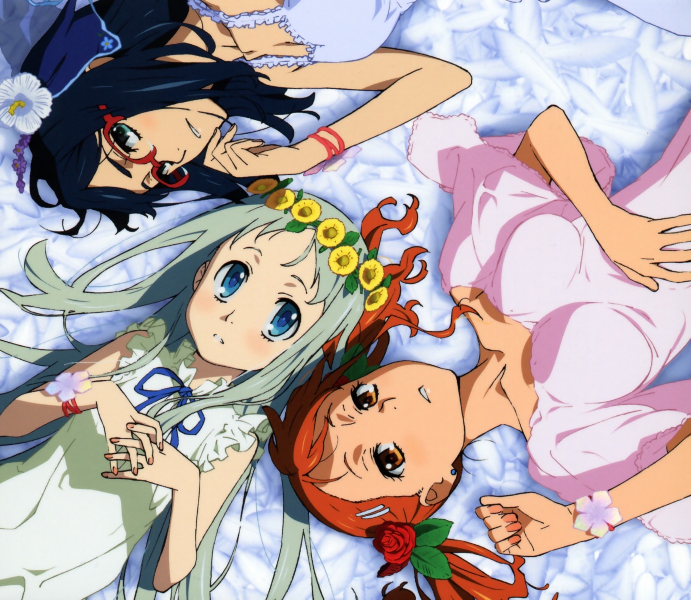 anjou_naruko, ano_hi_mita_hana_no_namae_wo_bokutachi_wa_mada_shiranai, disc_cover, dress, honma_meiko, megane, tanaka_masayoshi, tsurumi_chiriko