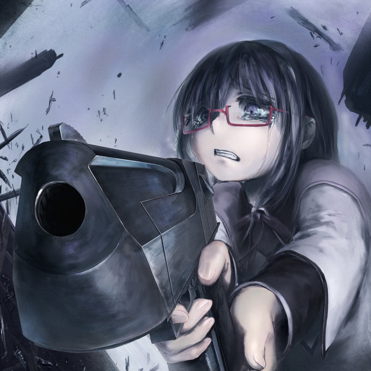 akemi_homura, gun, kath, mahou_shoujo_madoka_magica, megane