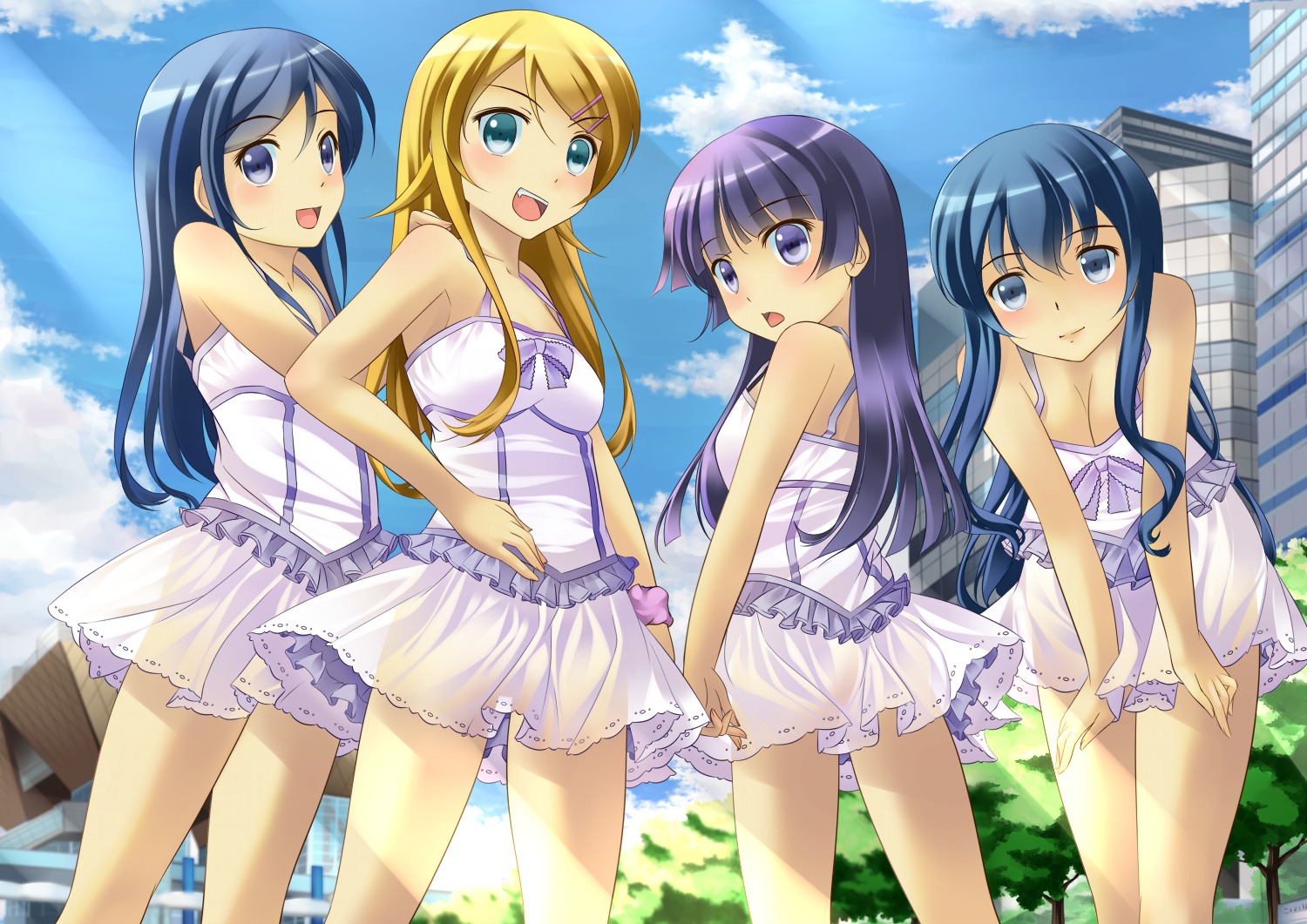 aragaki_ayase, cleavage, dress, gokou_ruri, kousaka_kirino, makishima_saori, onaka_sukisuki, ore_no_imouto_ga_konnani_kawaii_wake_ga_nai, see_through, summer_dress