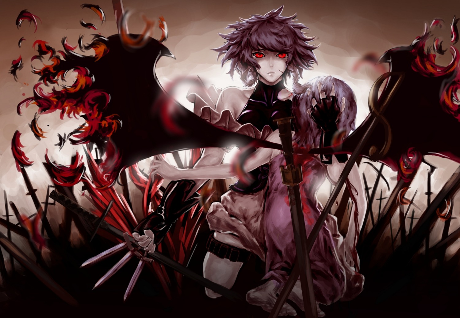 blood, feitie, izayoi_sakuya, maid, remilia_scarlet, touhou, wings