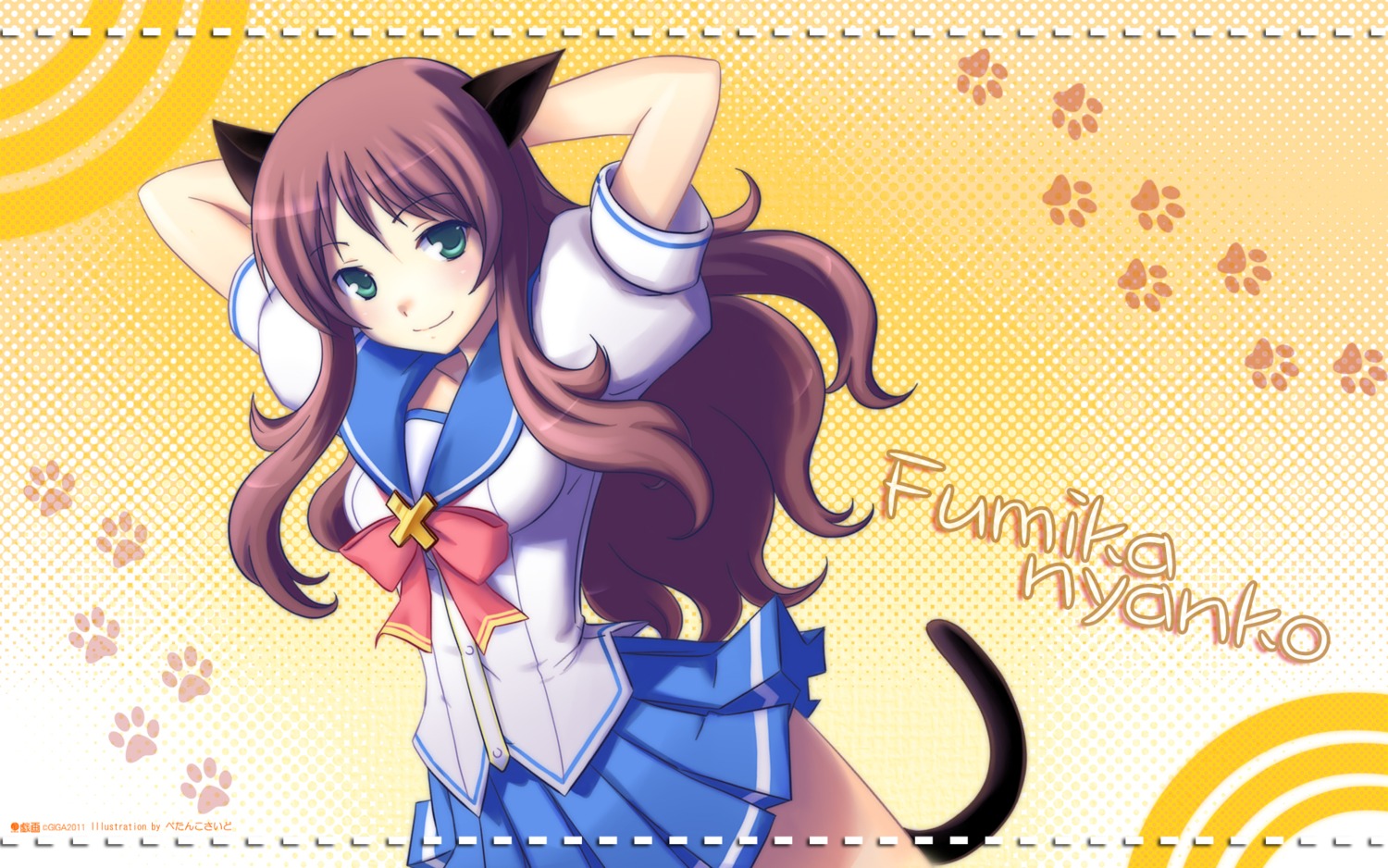 animal_ears, giga, hinata_terrace, nekomimi, petanko_side, seifuku, tail, wallpaper