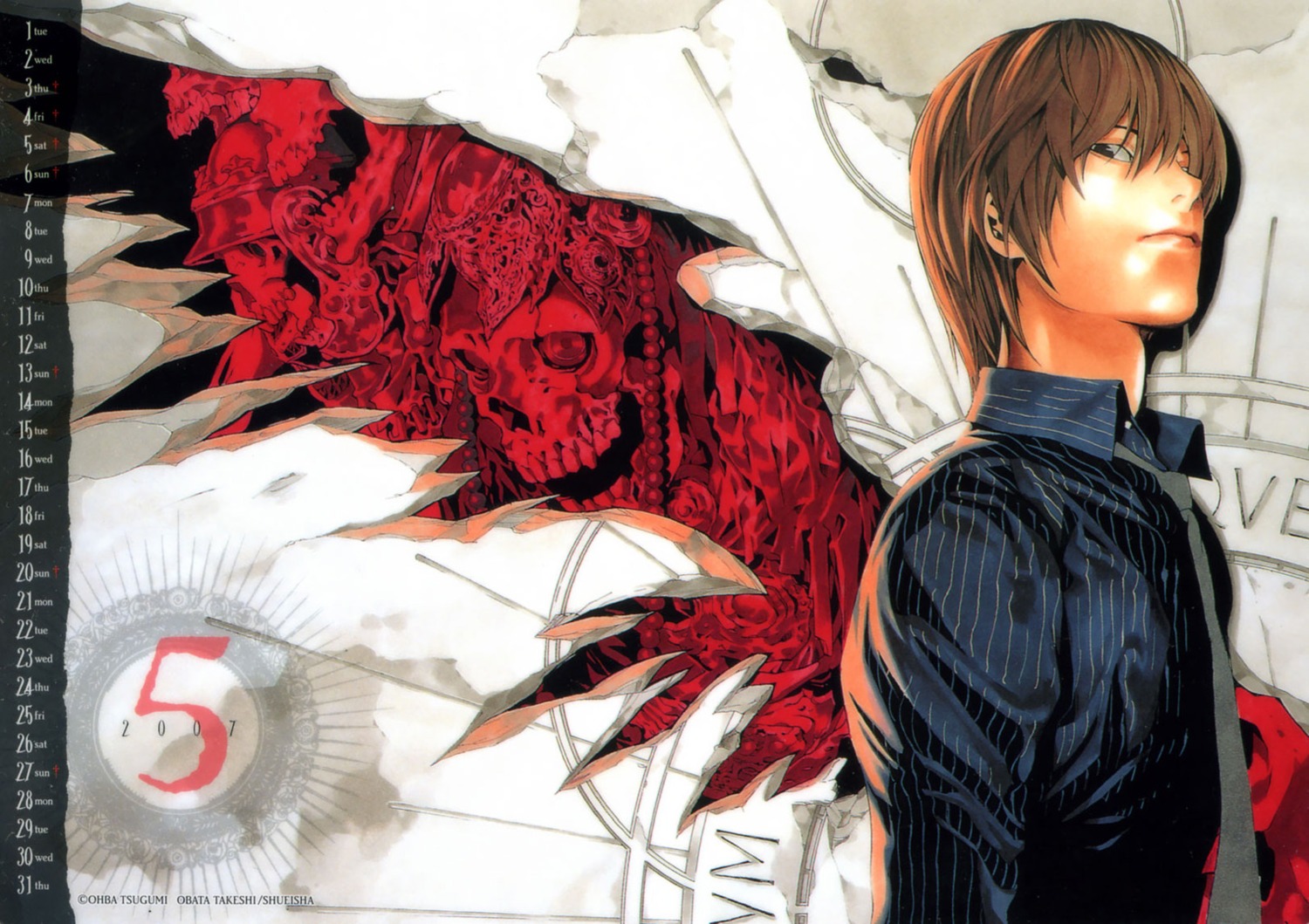 calendar, death_note, male, obata_takeshi, yagami_light