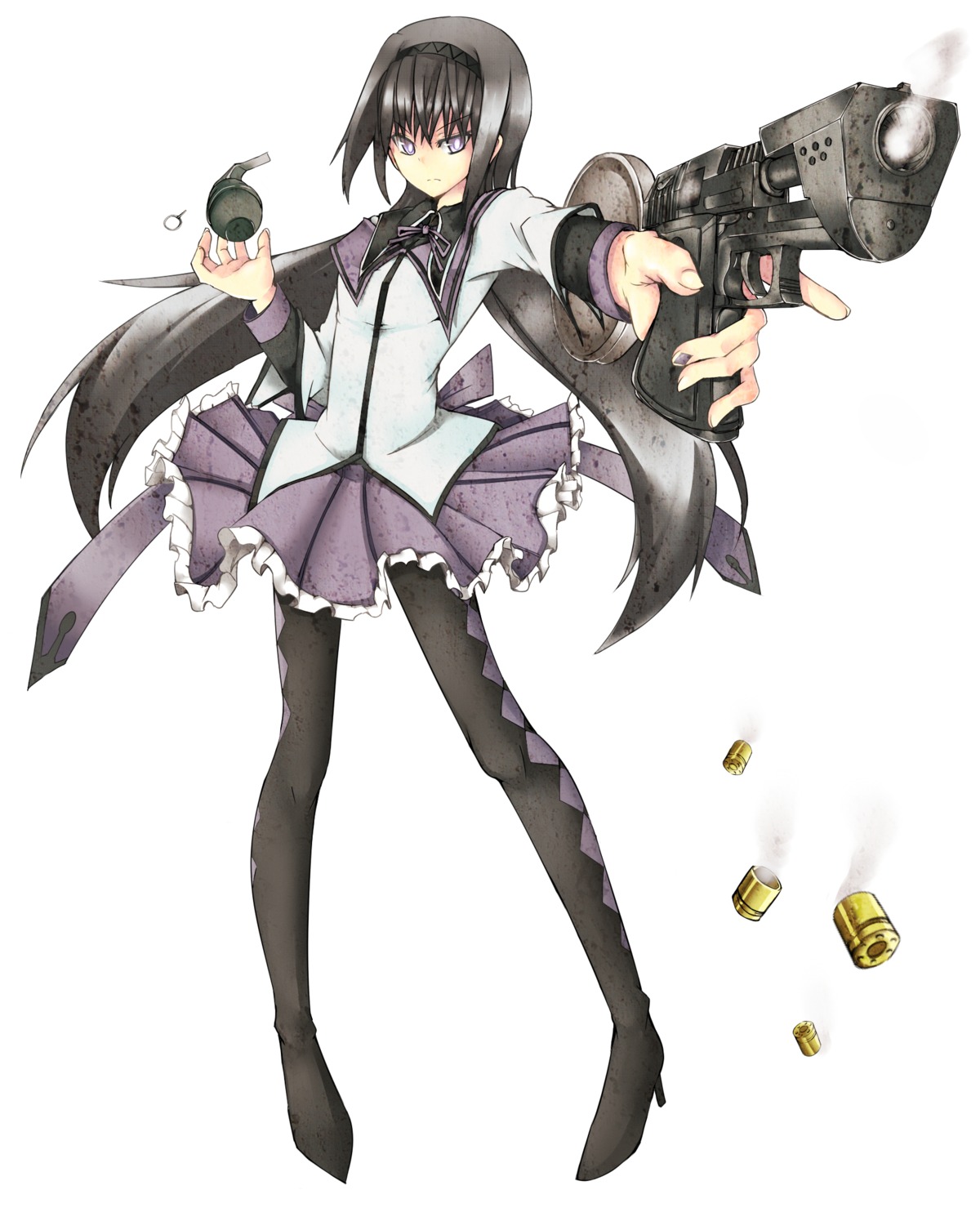 akemi_homura, gun, ku-ba, mahou_shoujo_madoka_magica, pantyhose