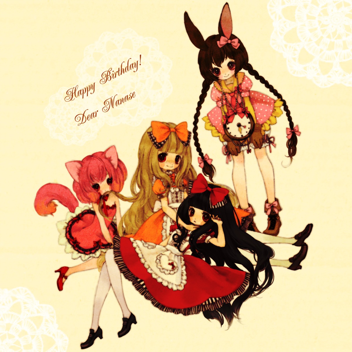 animal_ears, bunny_ears, dress, kabasawa_kina, lolita_fashion, nekomimi, pantyhose, tail
