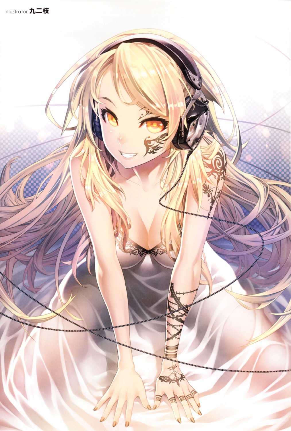 cleavage, dress, headphones, kunieda, scanning_resolution, screening