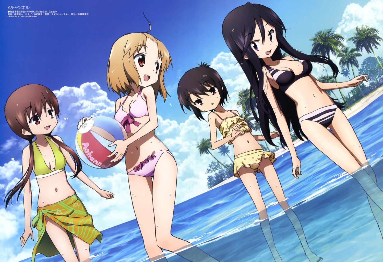 a_channel, bikini, cleavage, hosoda_naoto, ichii_tooru, momoki_run, nishi_yuuko, swimsuits, tennouji_nagisa, wet