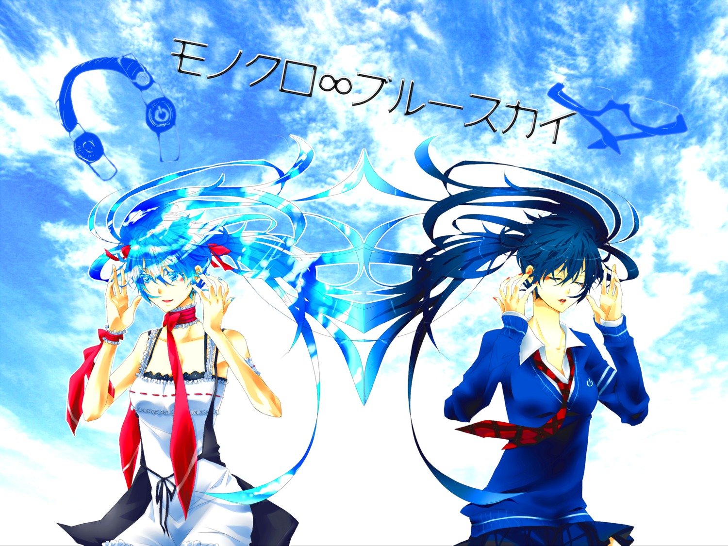 hatsune_miku, monochro_blue_sky_(vocaloid), seifuku, shibe, vocaloid