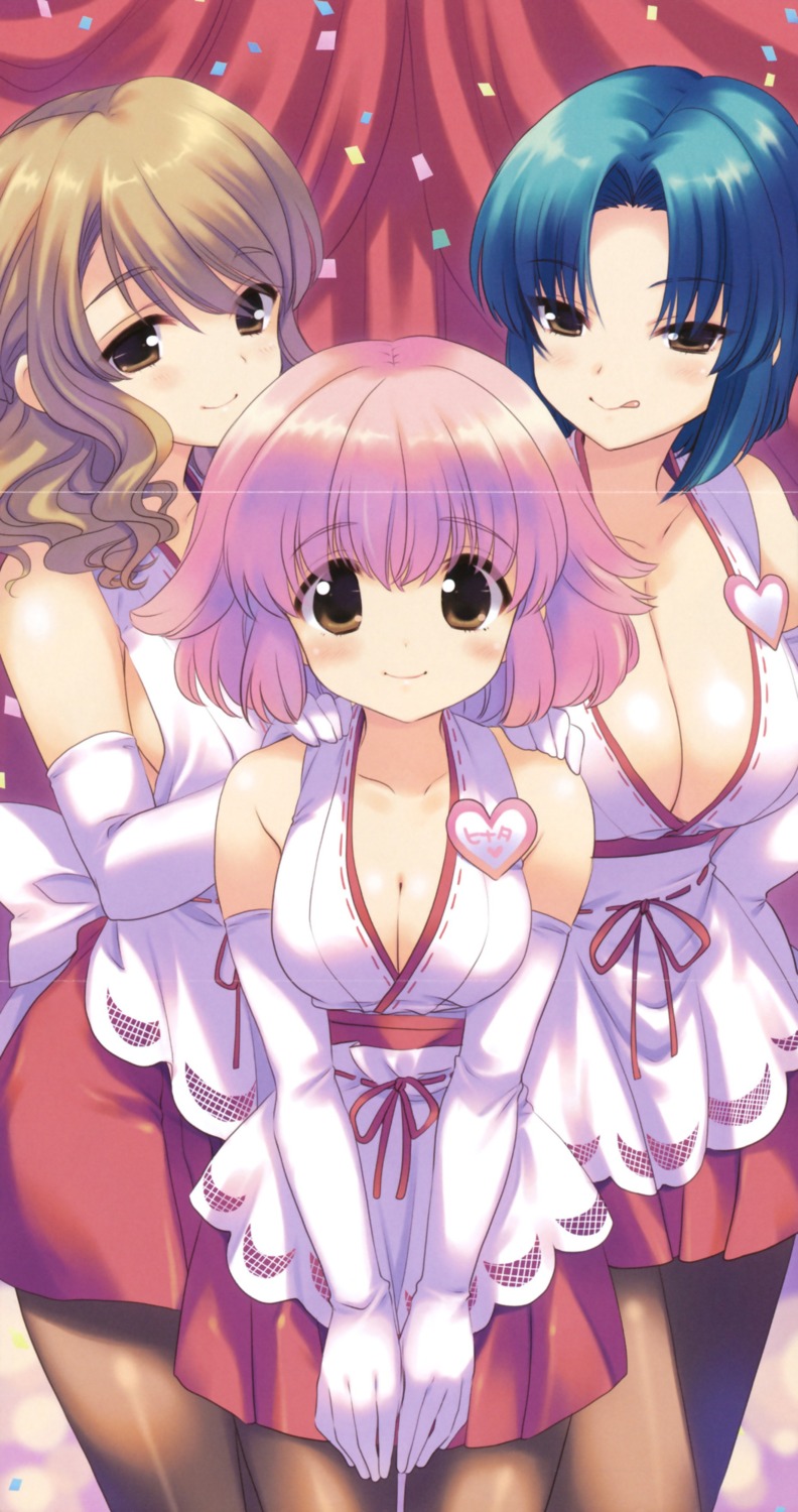 cleavage, crease, lucky_chance, miko, pantyhose, qp:flapper, sakura_koharu