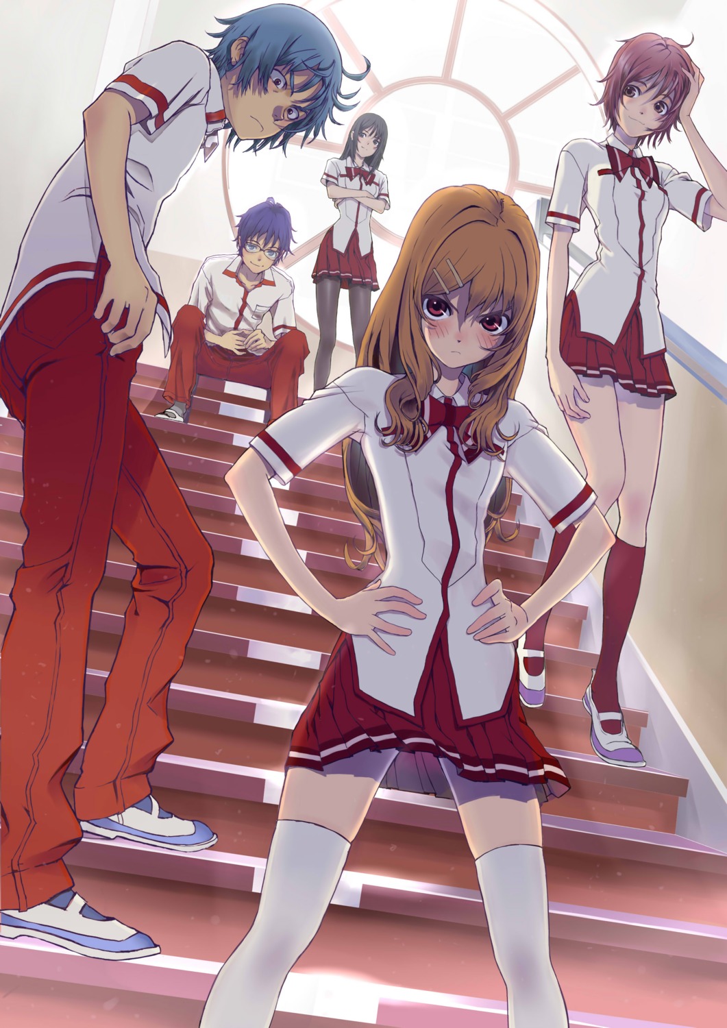 aisaka_taiga, kawashima_ami, kitamura_yuusaku, kushieda_minori, manvow, seifuku, takasu_ryuuji, thighhighs, toradora!