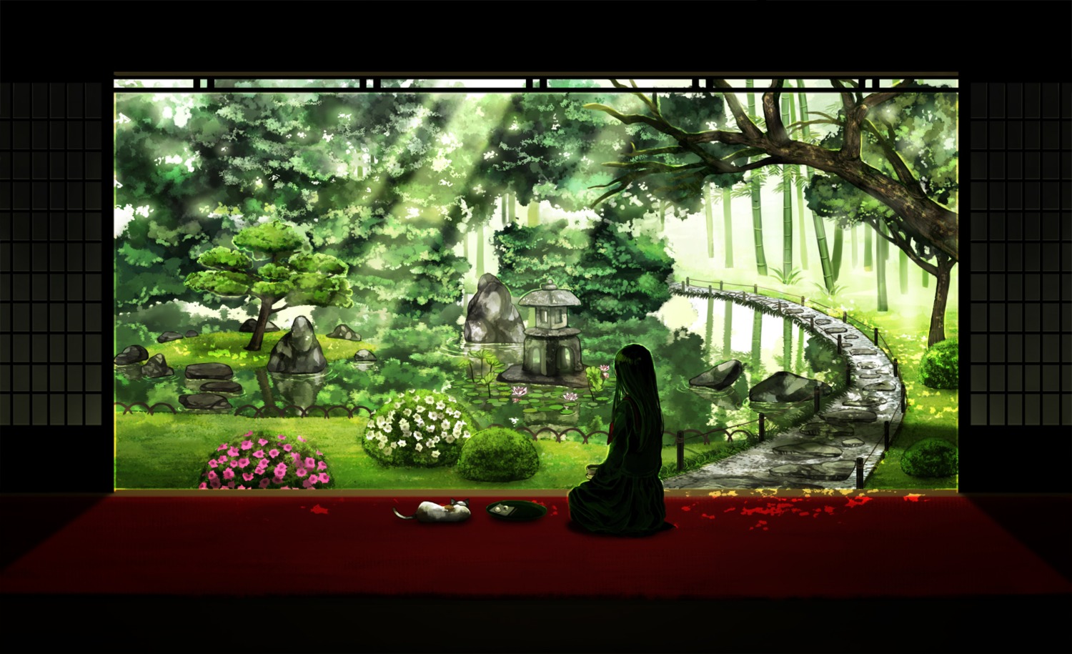 amemura, landscape, neko