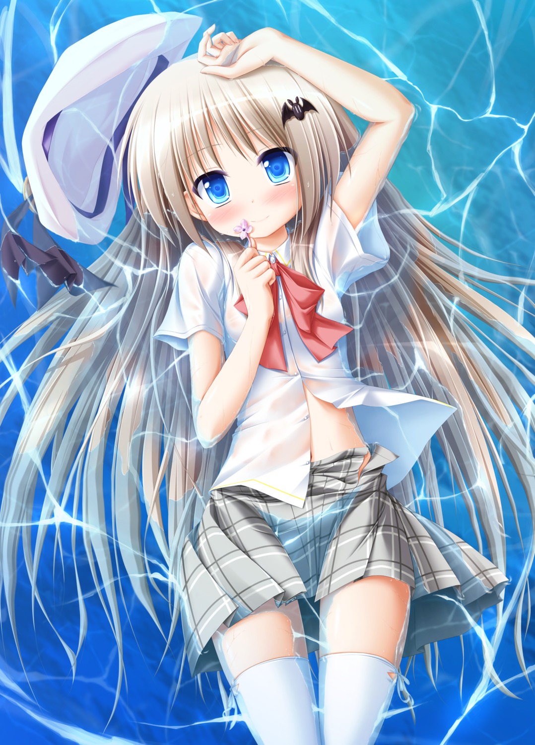 little_busters!, mizunoe_kotaru, noumi_kudryavka, seifuku, thighhighs, wet_clothes