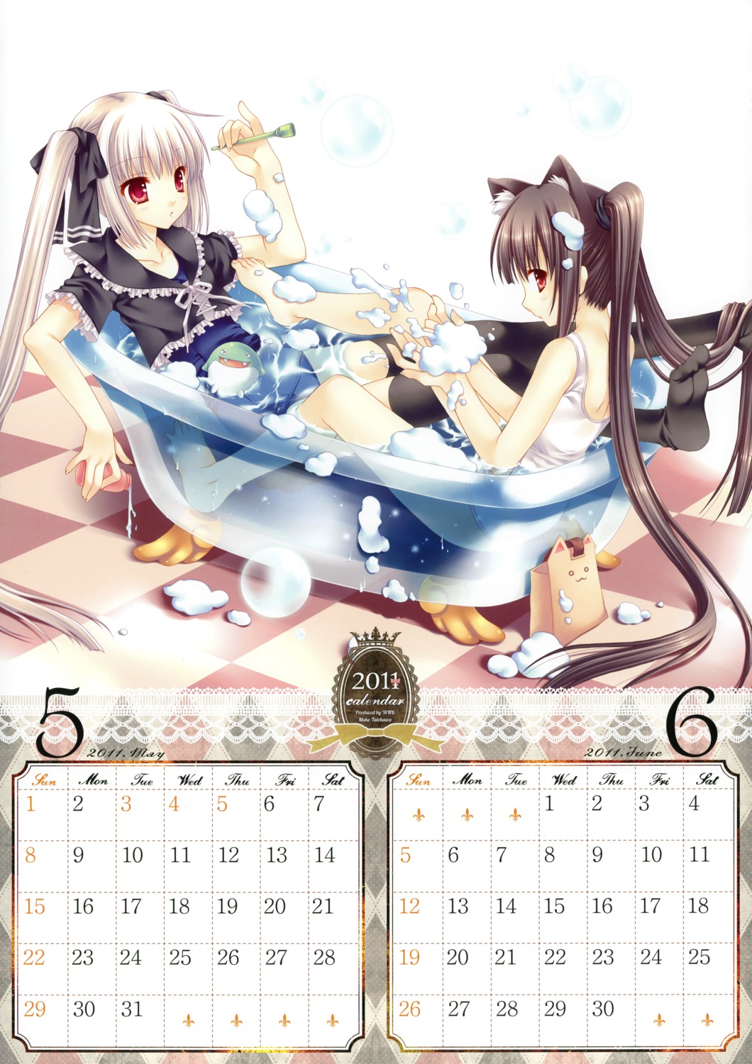 animal_ears, bathing, calendar, kooh, pangya, school_swimsuit, swimsuits, tatekawa_mako