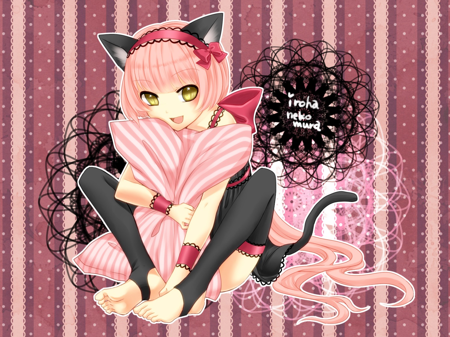 animal_ears, nekomimi, nekomura_iroha, tail, thighhighs, vocaloid, wallpaper, yayoi