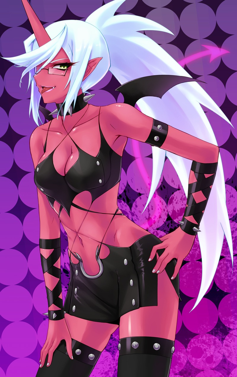 cleavage, devil, horns, kneesocks, megane, panty_&_stocking_with_garterbelt, prime, thighhighs