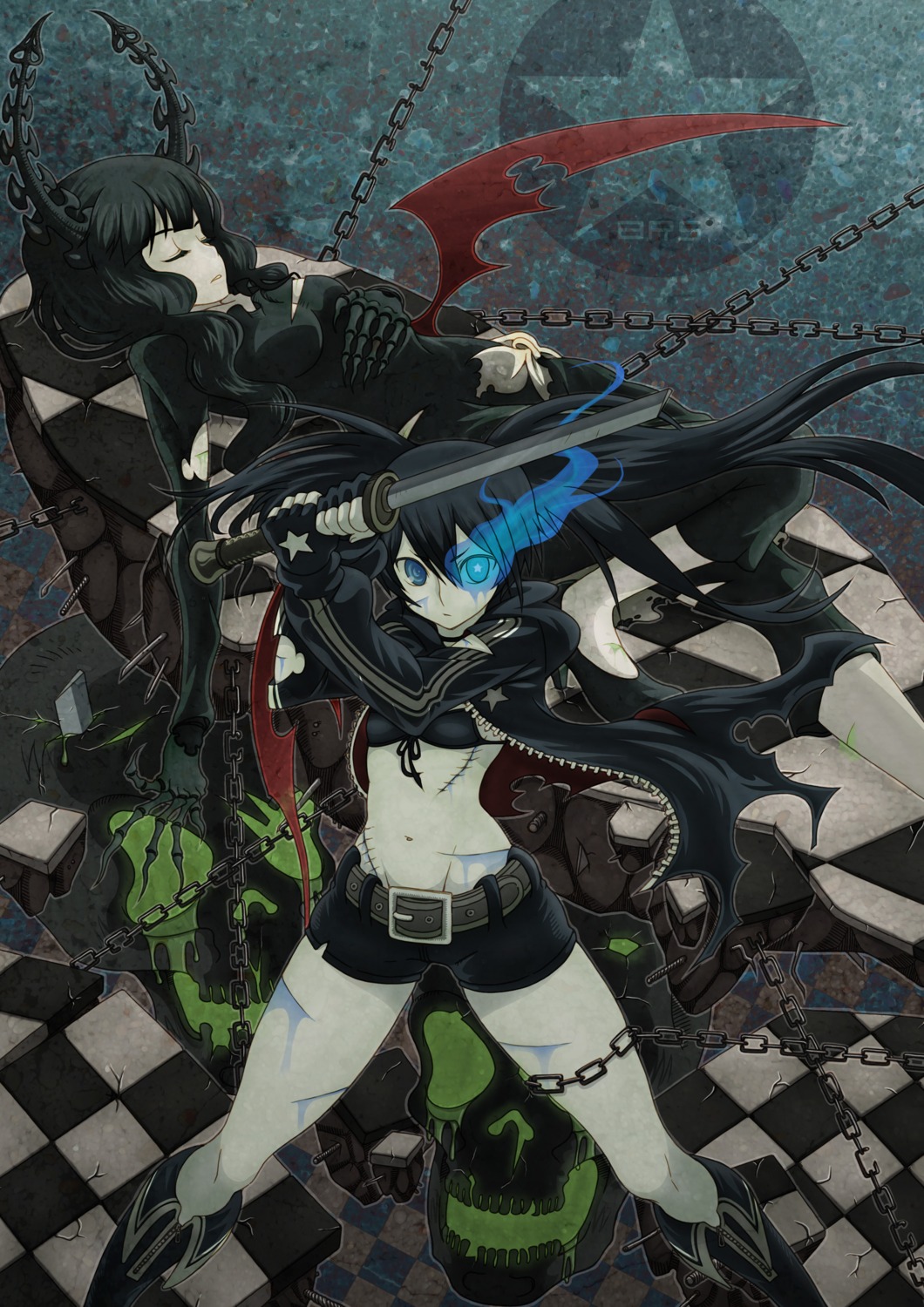 bikini_top, black_rock_shooter, black_rock_shooter_(character), dead_master, swimsuits, sword, vinhnyu, vocaloid