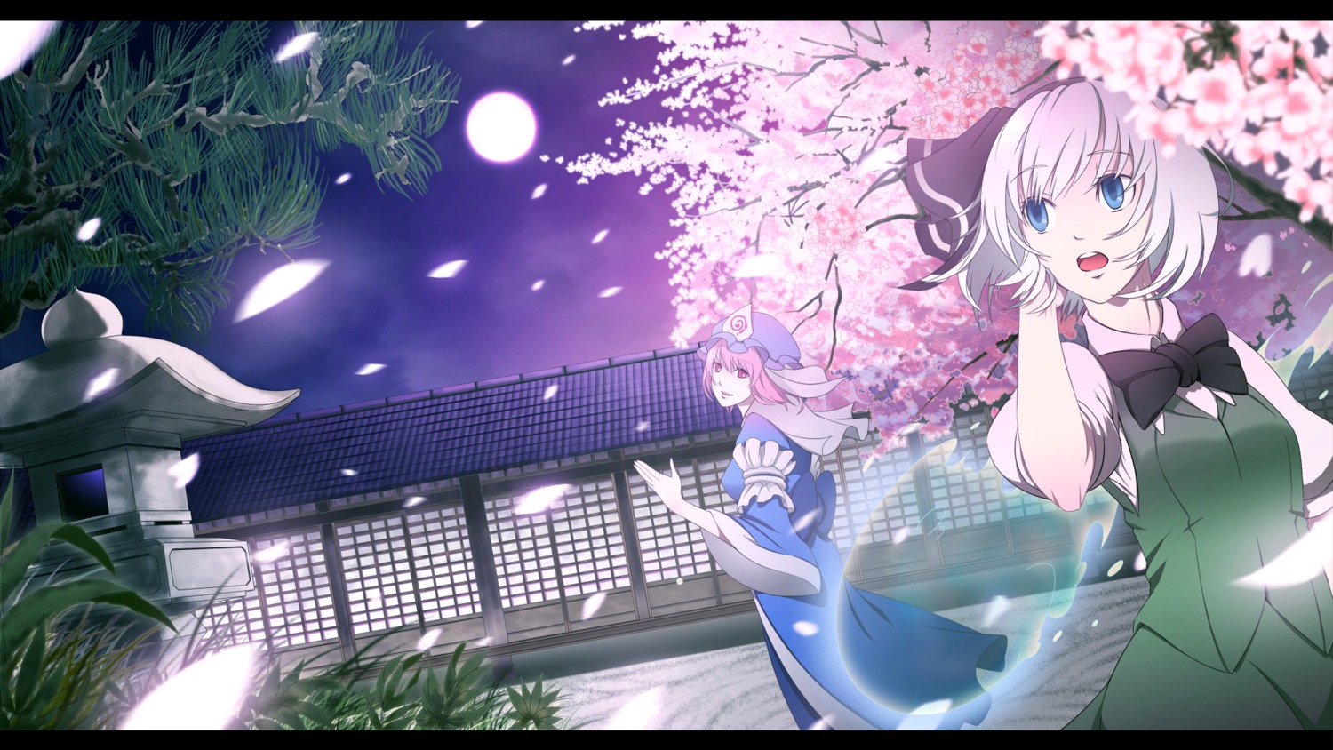 konpaku_youmu, landscape, saigyouji_yuyuko, torio_k, touhou, wallpaper
