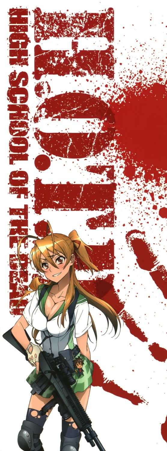 cleavage, highschool_of_the_dead, jpeg_artifacts, miyamoto_rei, seifuku, thighhighs